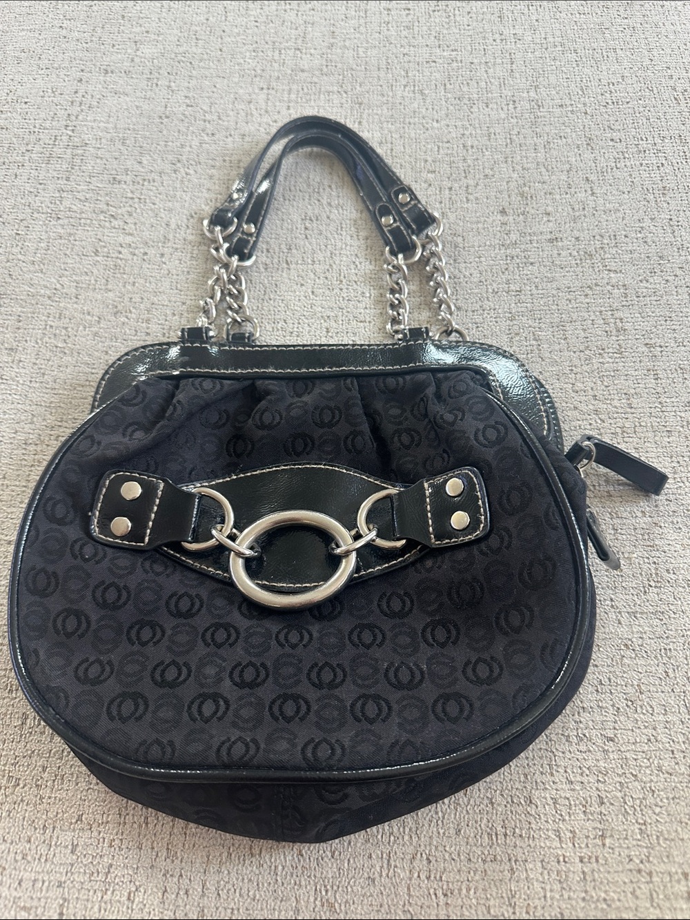 Vintage Y2K GUESS Monogram Shoulder Bag Black Cyber Grunge Satchel